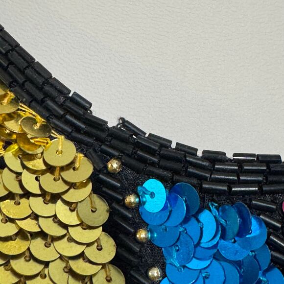 Vintage 1980s Sean Silk Sequined Cocktail Party Dress Size Small Pink Gold Blue - Picture 12 of 12